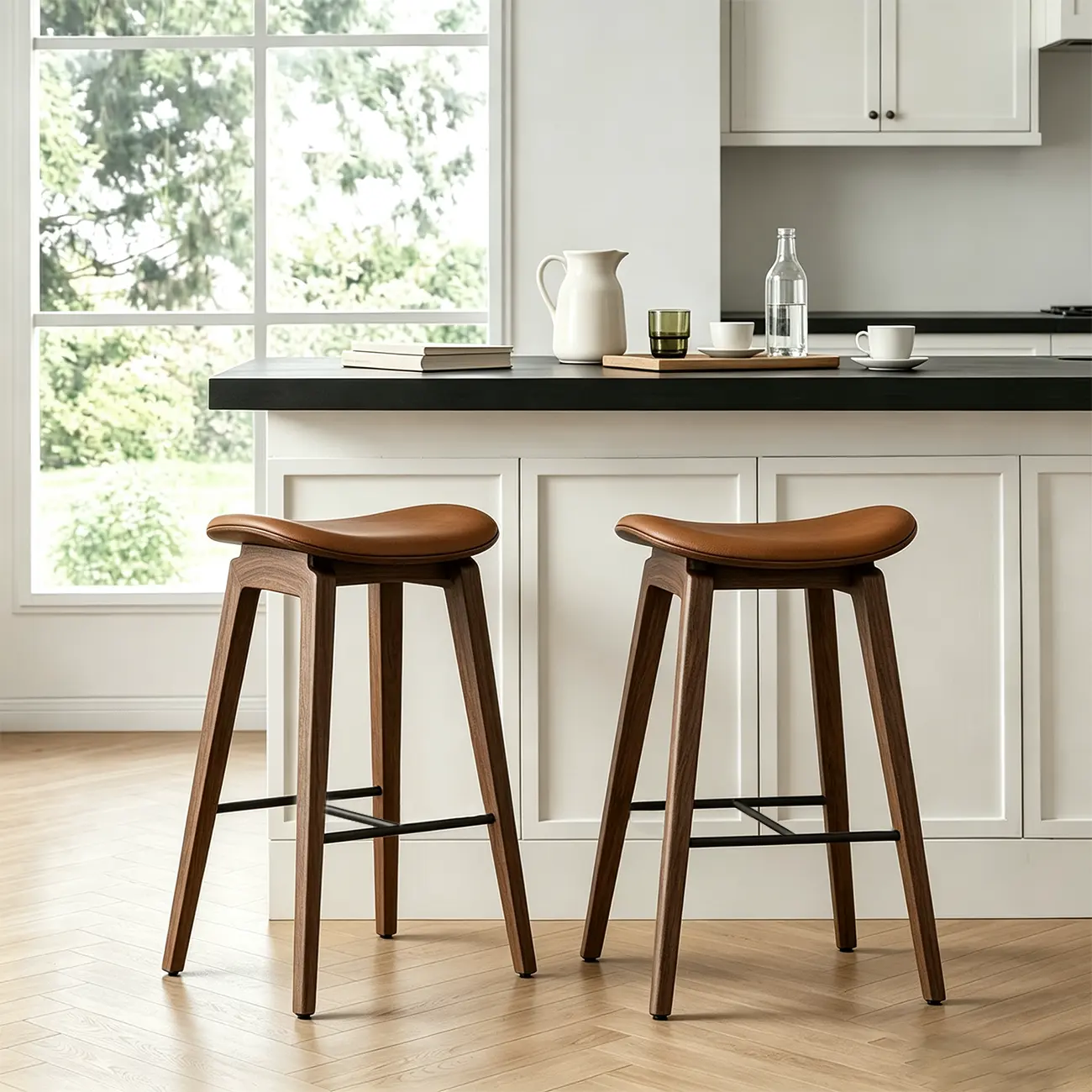 Modern 25.5" Backless Faux Nappa Leather Saddle Seat Counter Stool Image - 1 | homeyfad