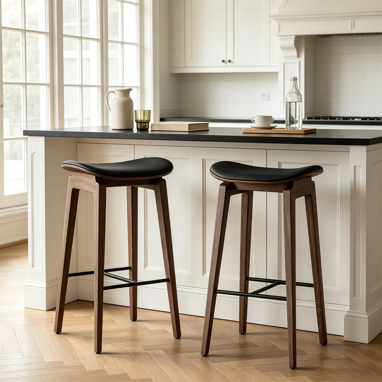 Modern 25.5" Backless Faux Nappa Leather Saddle Seat Counter Stool Image - 5 | homeyfad