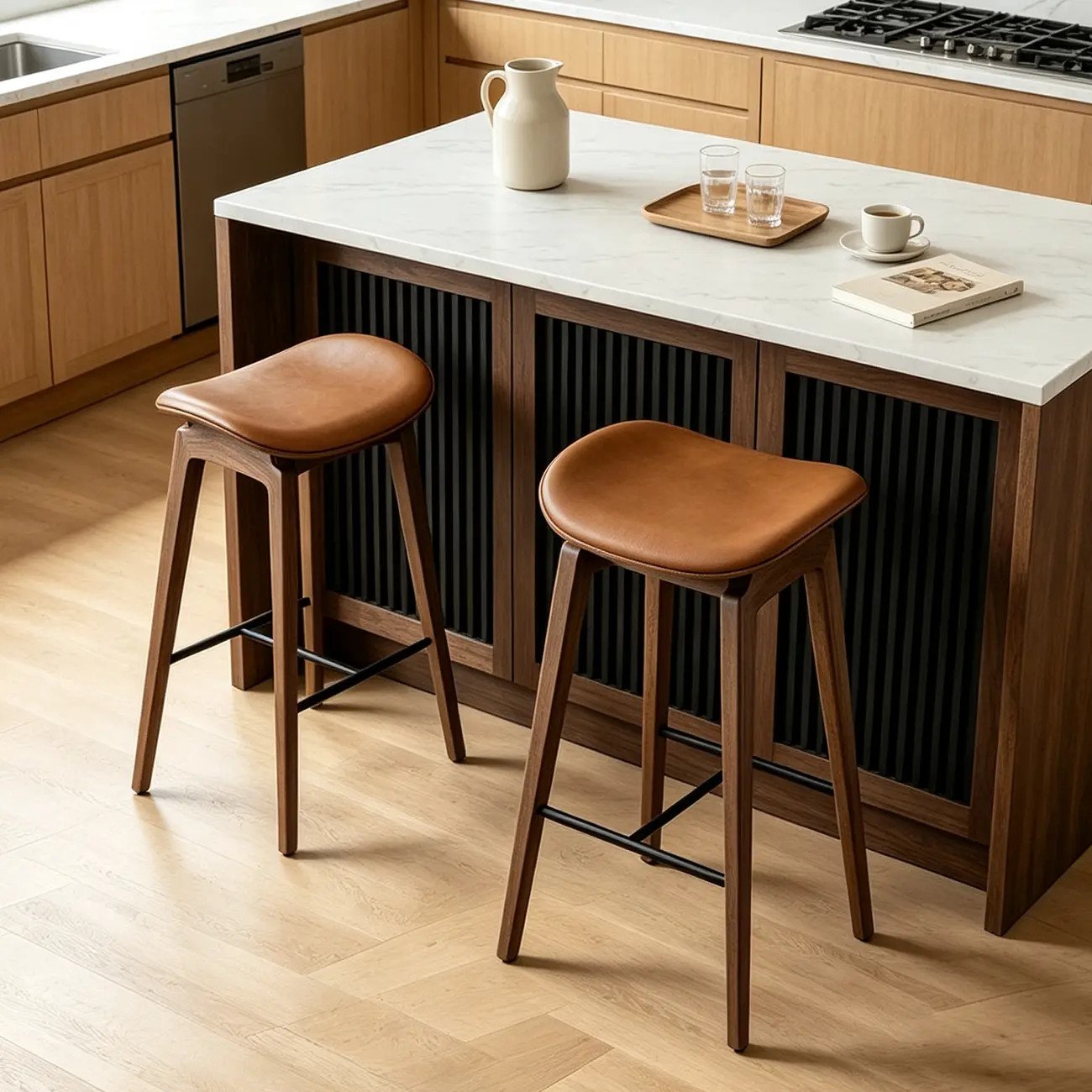 Modern 25.5" Backless Faux Nappa Leather Saddle Seat Counter Stool Image - 4 | homeyfad