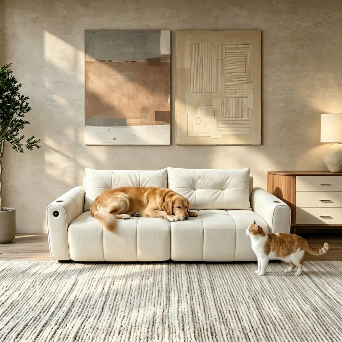 Beige Convertible Upholstered Sofa Bed With Adjustable Chaise Image - 3 | homeyfad