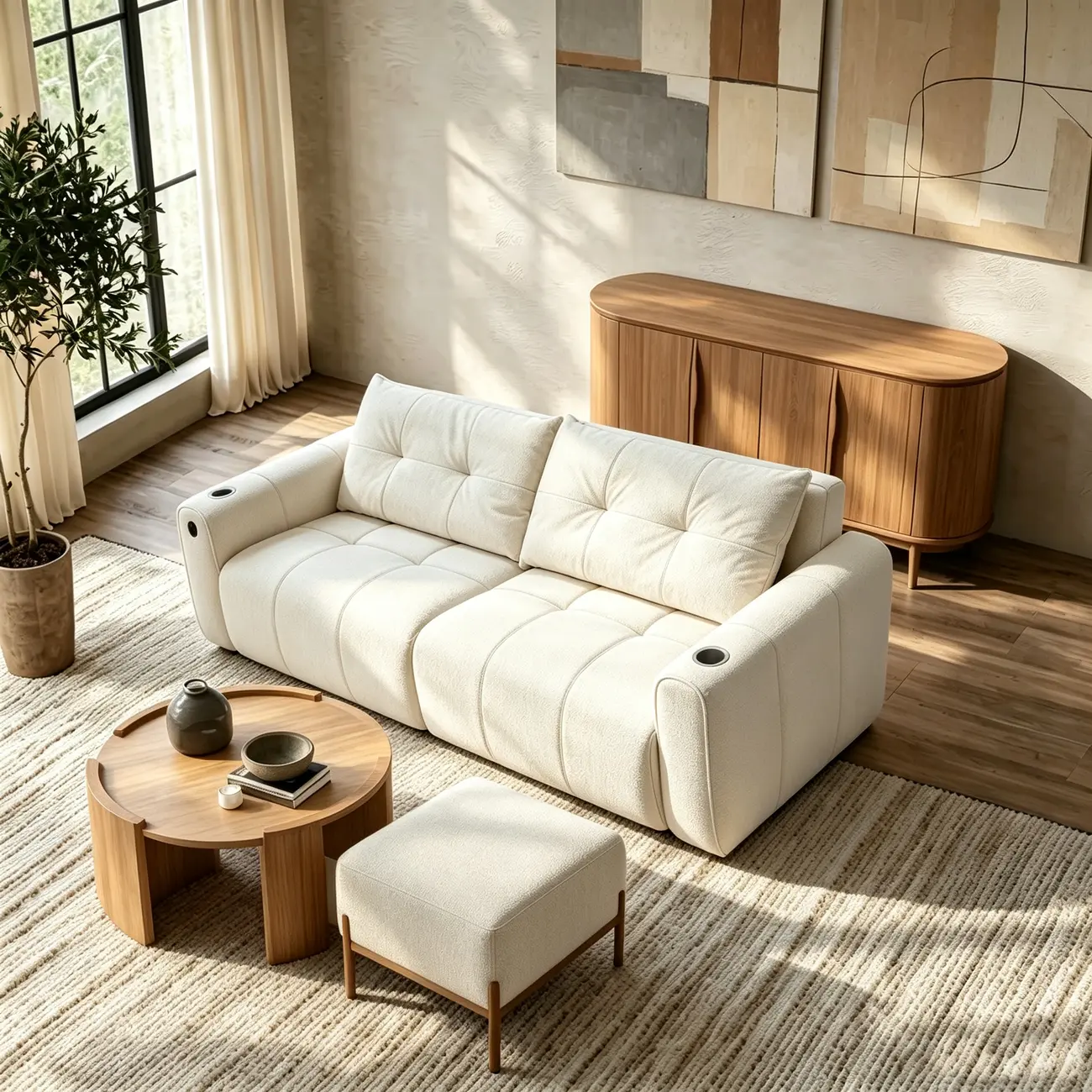 Beige Convertible Upholstered Sofa Bed With Adjustable Chaise Image - 5 | homeyfad