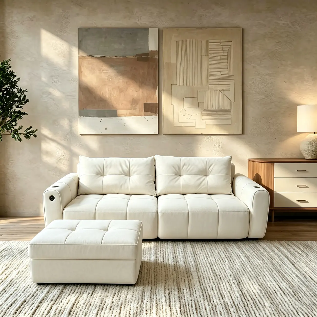 Beige Convertible Upholstered Sofa Bed With Adjustable Chaise Image - 6 | homeyfad