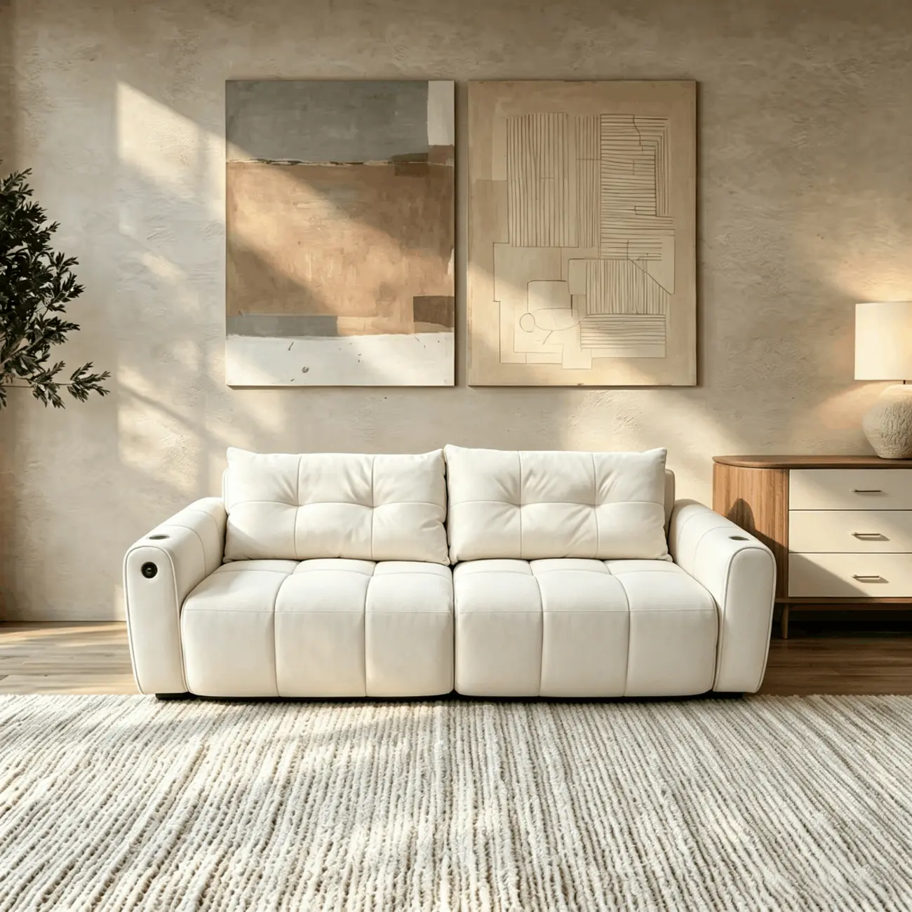 Beige Convertible Upholstered Sofa Bed With Adjustable Chaise Image - 10 | homeyfad