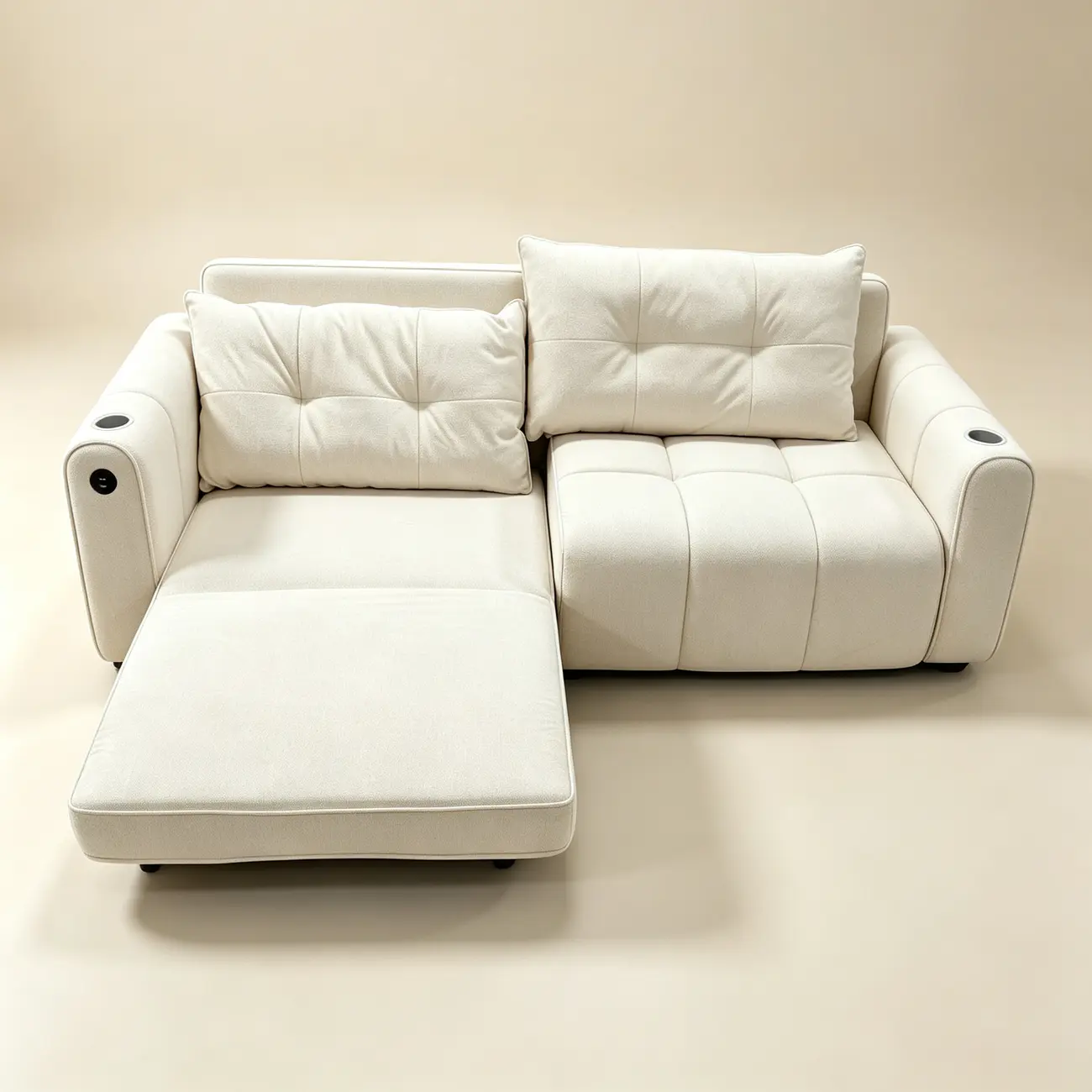Beige Convertible Upholstered Sofa Bed With Adjustable Chaise Image - 18 | homeyfad