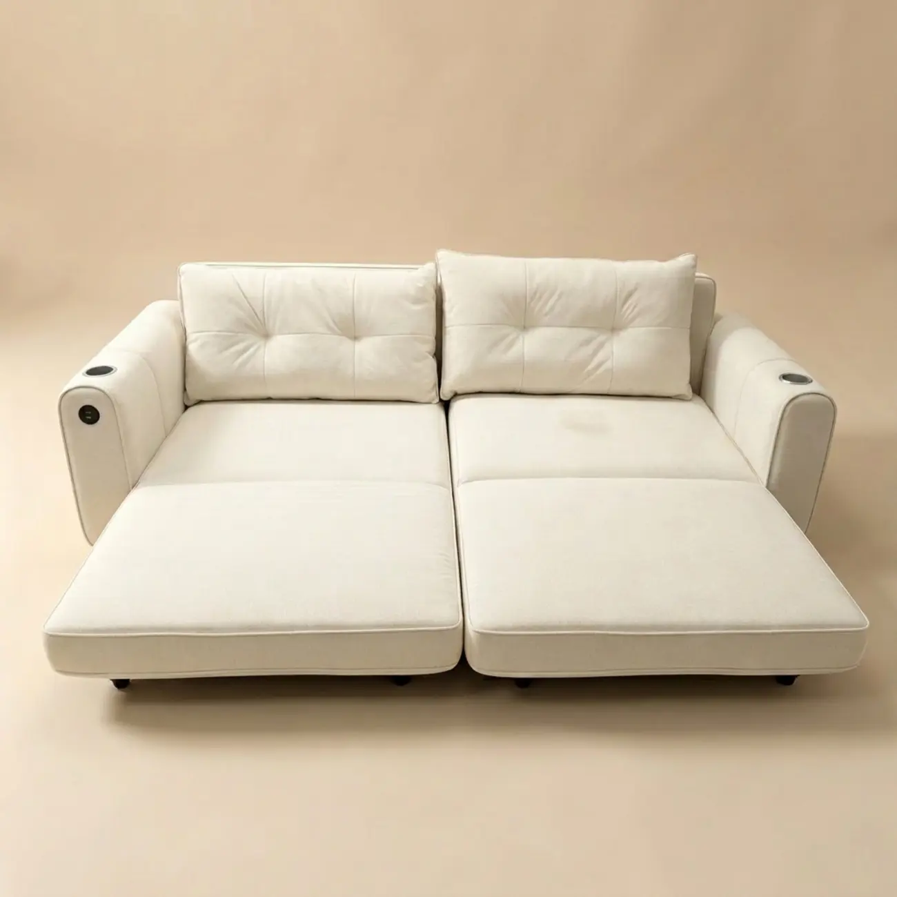Beige Convertible Upholstered Sofa Bed With Adjustable Chaise Image - 20 | homeyfad