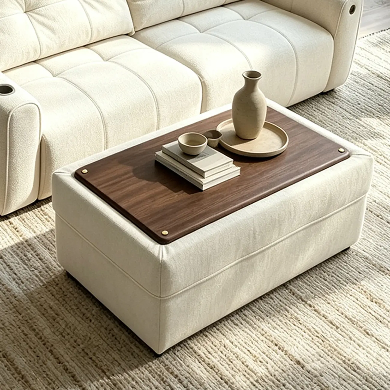 Beige Convertible Upholstered Sofa Bed With Adjustable Chaise Image - 15 | homeyfad