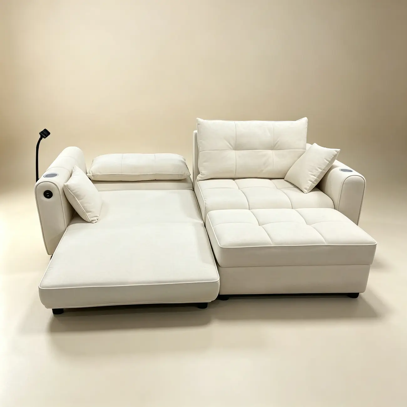 Beige Convertible Upholstered Sofa Bed With Adjustable Chaise Image - 21 | homeyfad