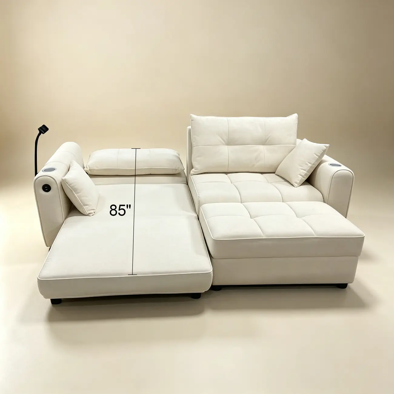 Beige Convertible Upholstered Sofa Bed With Adjustable Chaise #size | homeyfad