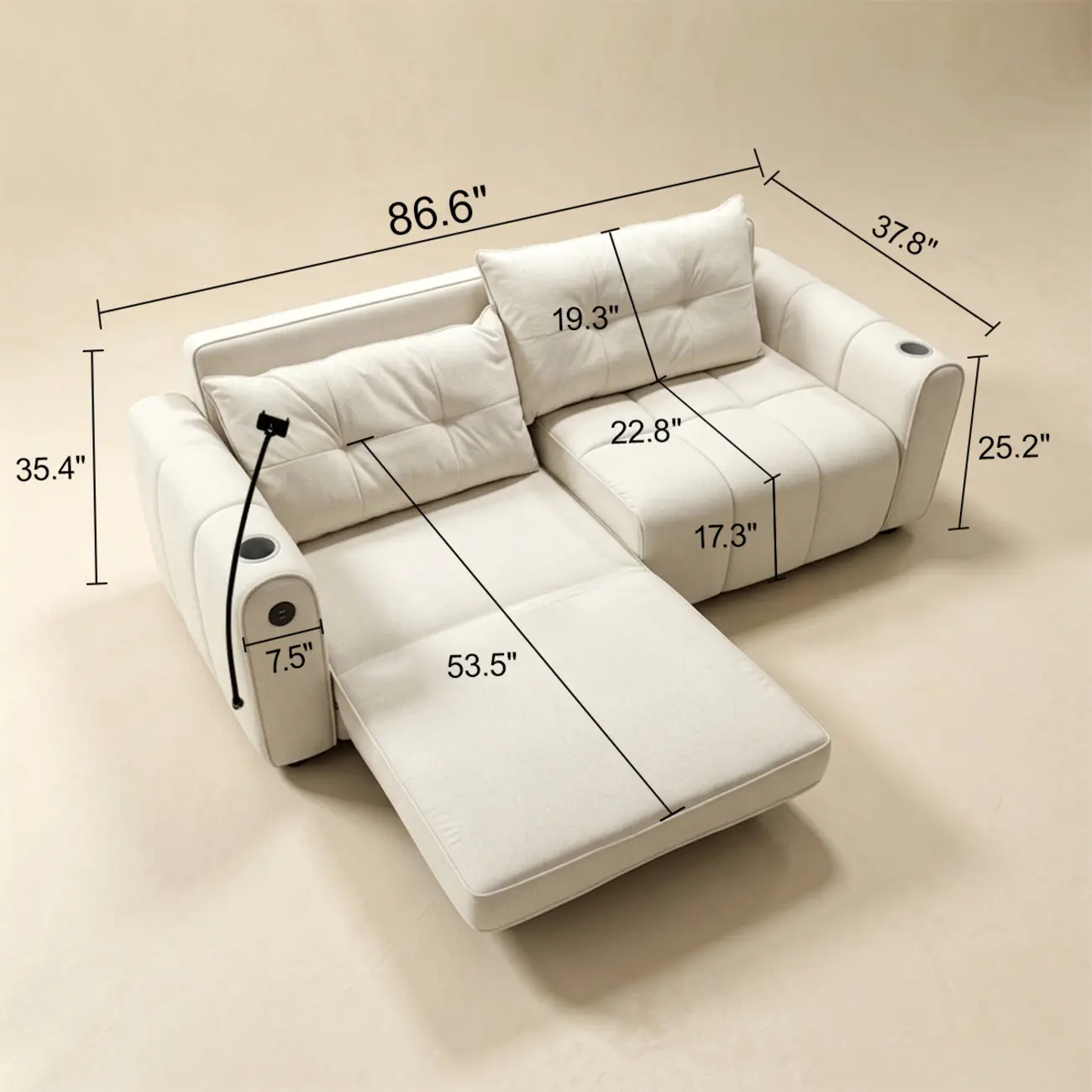 Beige Convertible Upholstered Sofa Bed With Adjustable Chaise Image - 26 | homeyfad