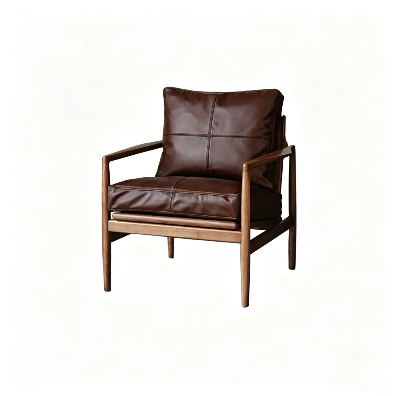 Leather Armchair with Wooden Armrest for Living Room Image - 9 | homeyfad
