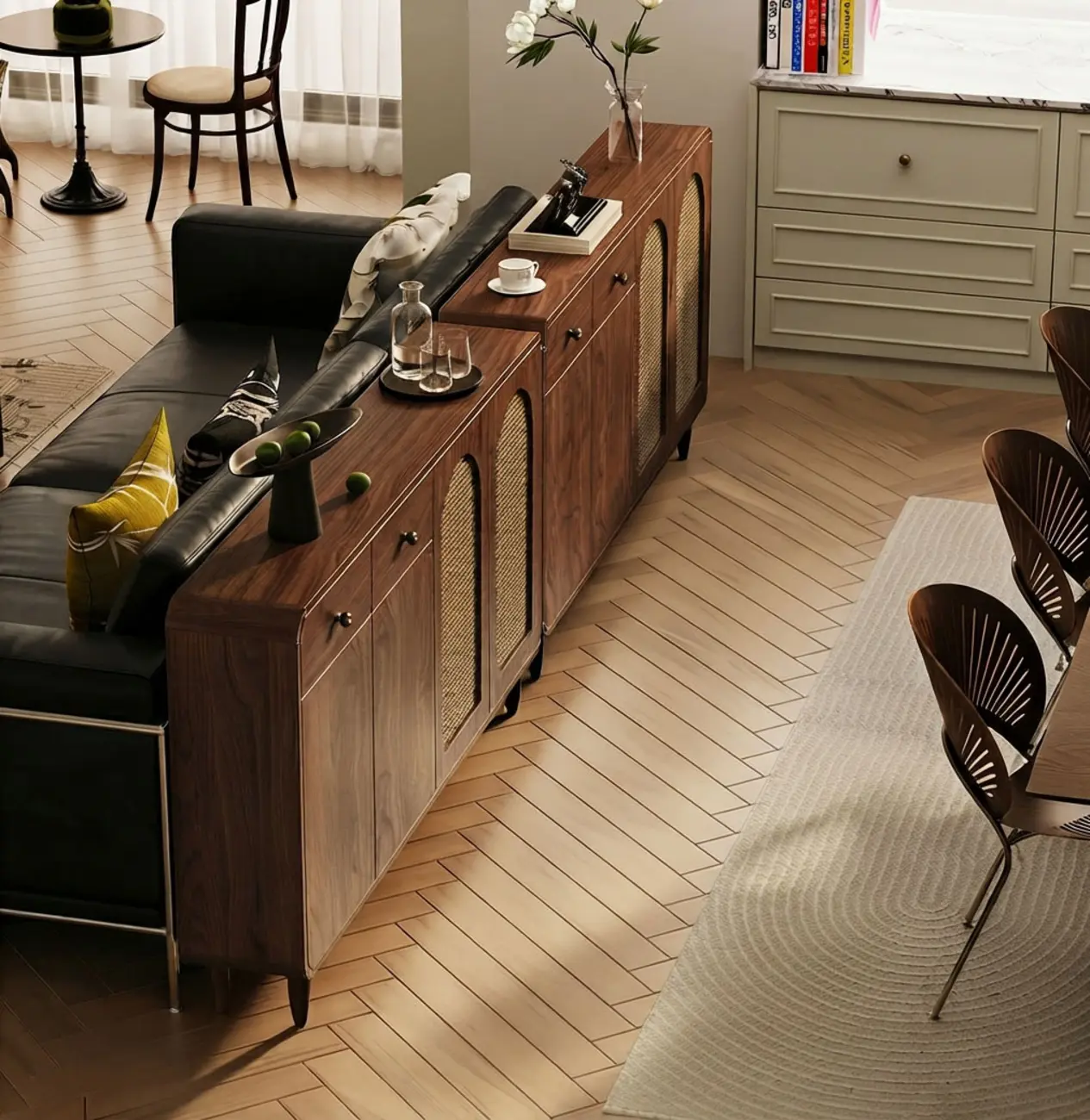 Mid-Century Modern Slim Solid Wood Storage Cabinet for Behind the Sofa Image - 8 | homeyfad