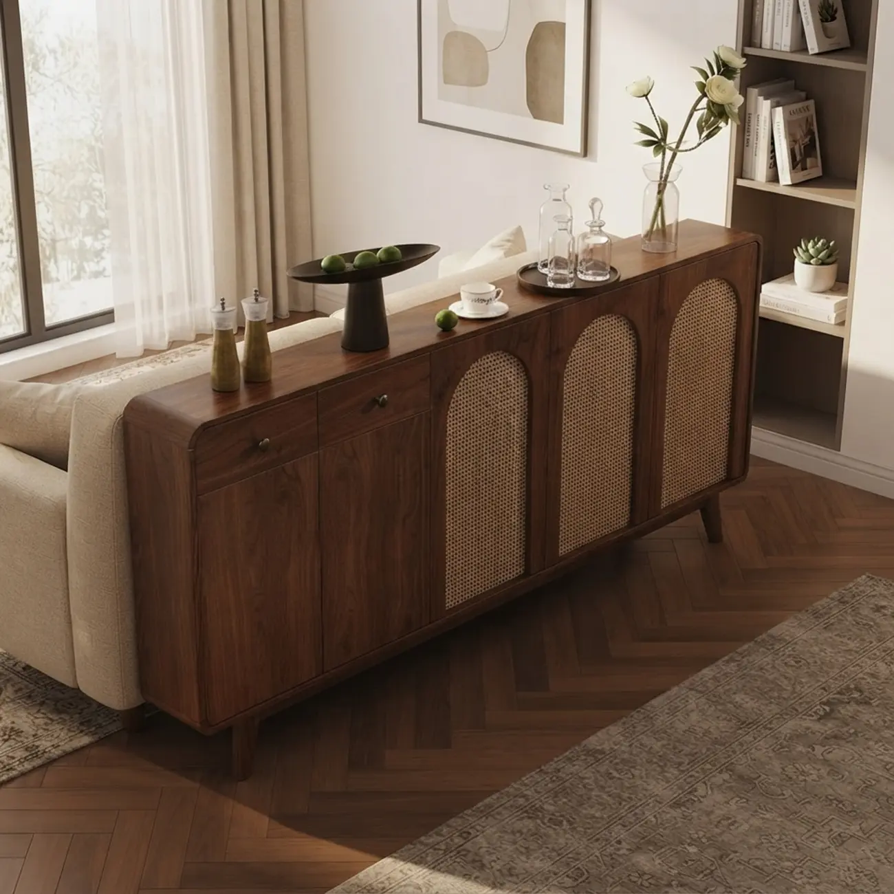 Mid-Century Modern Slim Solid Wood Storage Cabinet for Behind the Sofa Image - 2 | homeyfad