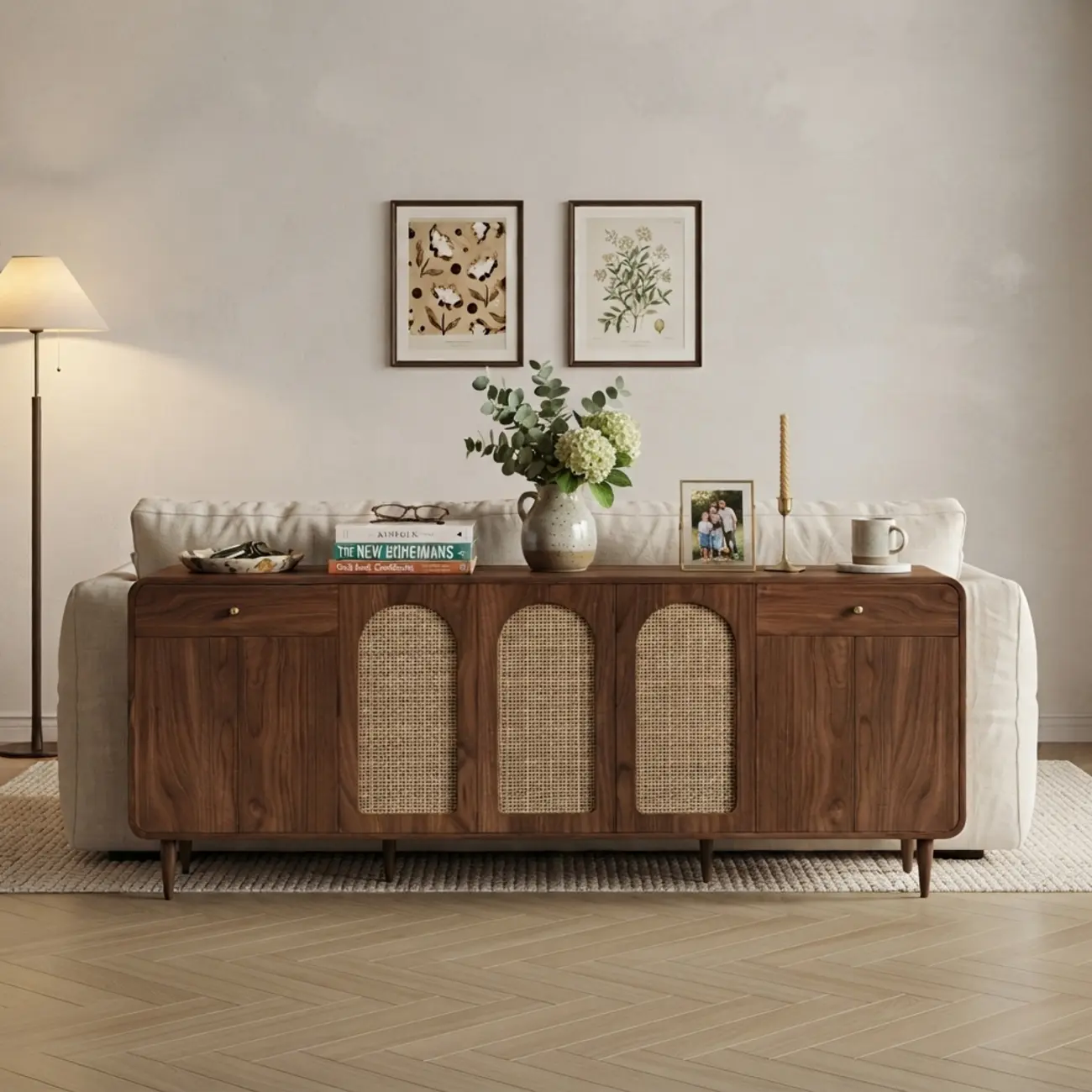Mid-Century Modern Slim Solid Wood Storage Cabinet for Behind the Sofa Image - 9 | homeyfad