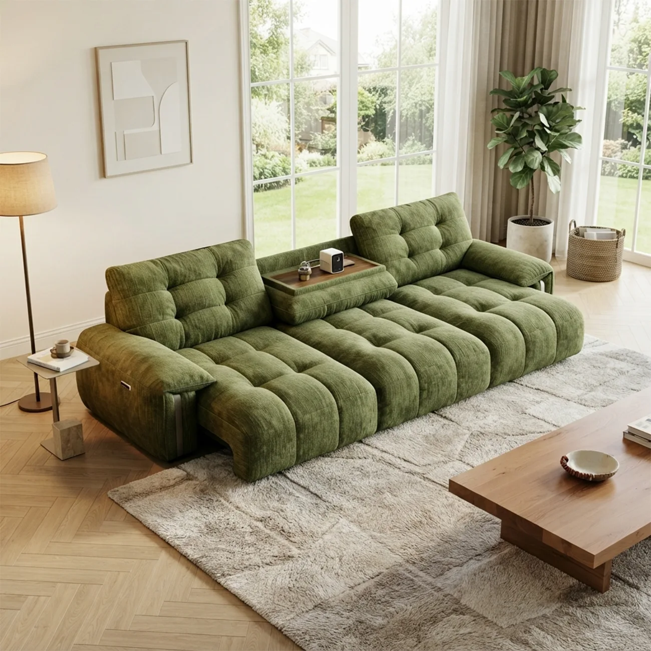 Contemporary Chenille Tufted Power Pull-Out Sofa Bed Image - 1 | homeyfad