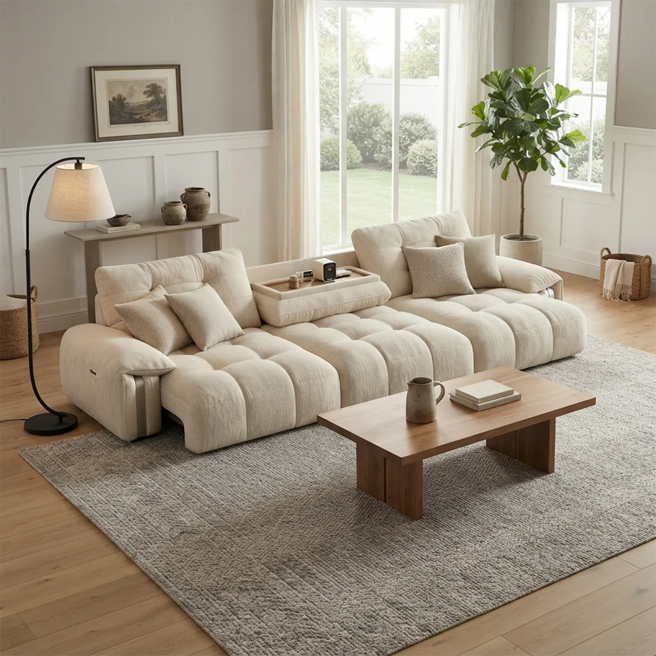 Contemporary Chenille Tufted Power Pull-Out Sofa Bed Image - 4 | homeyfad