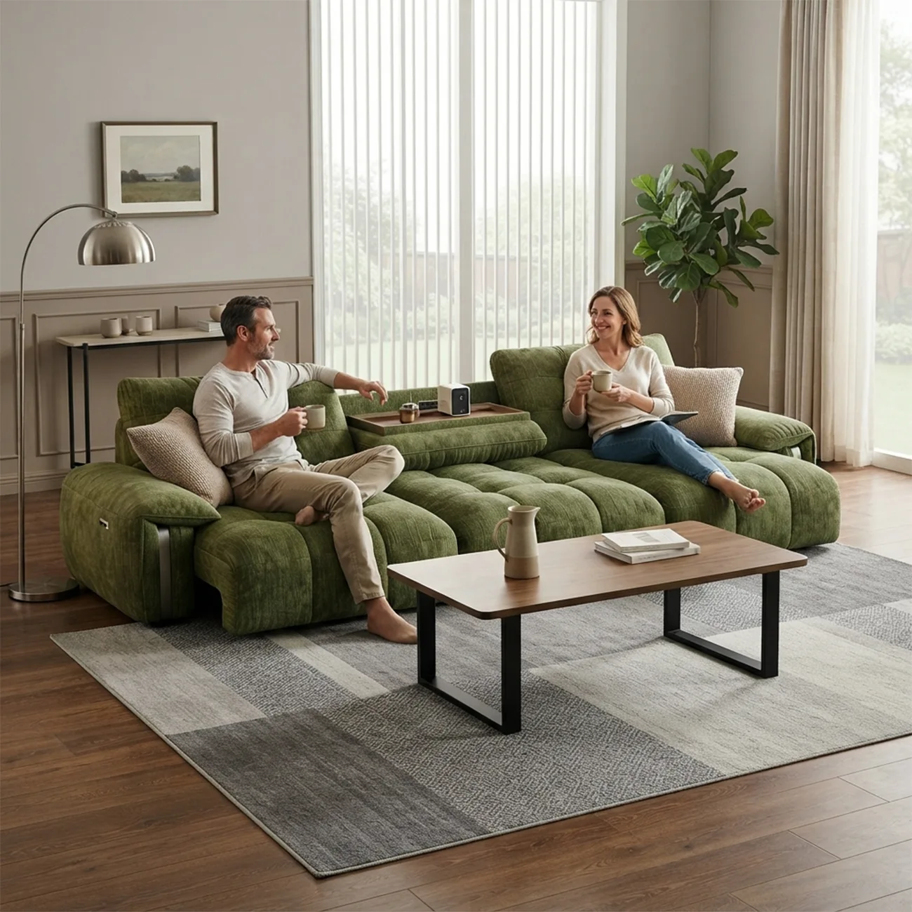 Contemporary Chenille Tufted Power Pull-Out Sofa Bed Image - 2 | homeyfad