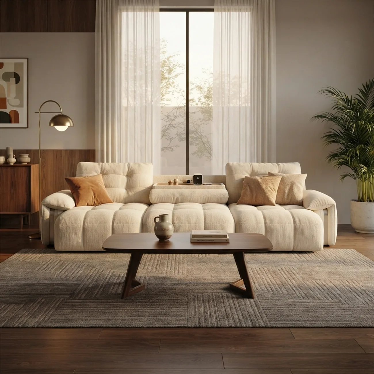 Contemporary Chenille Tufted Power Pull-Out Sofa Bed Image - 14 | homeyfad
