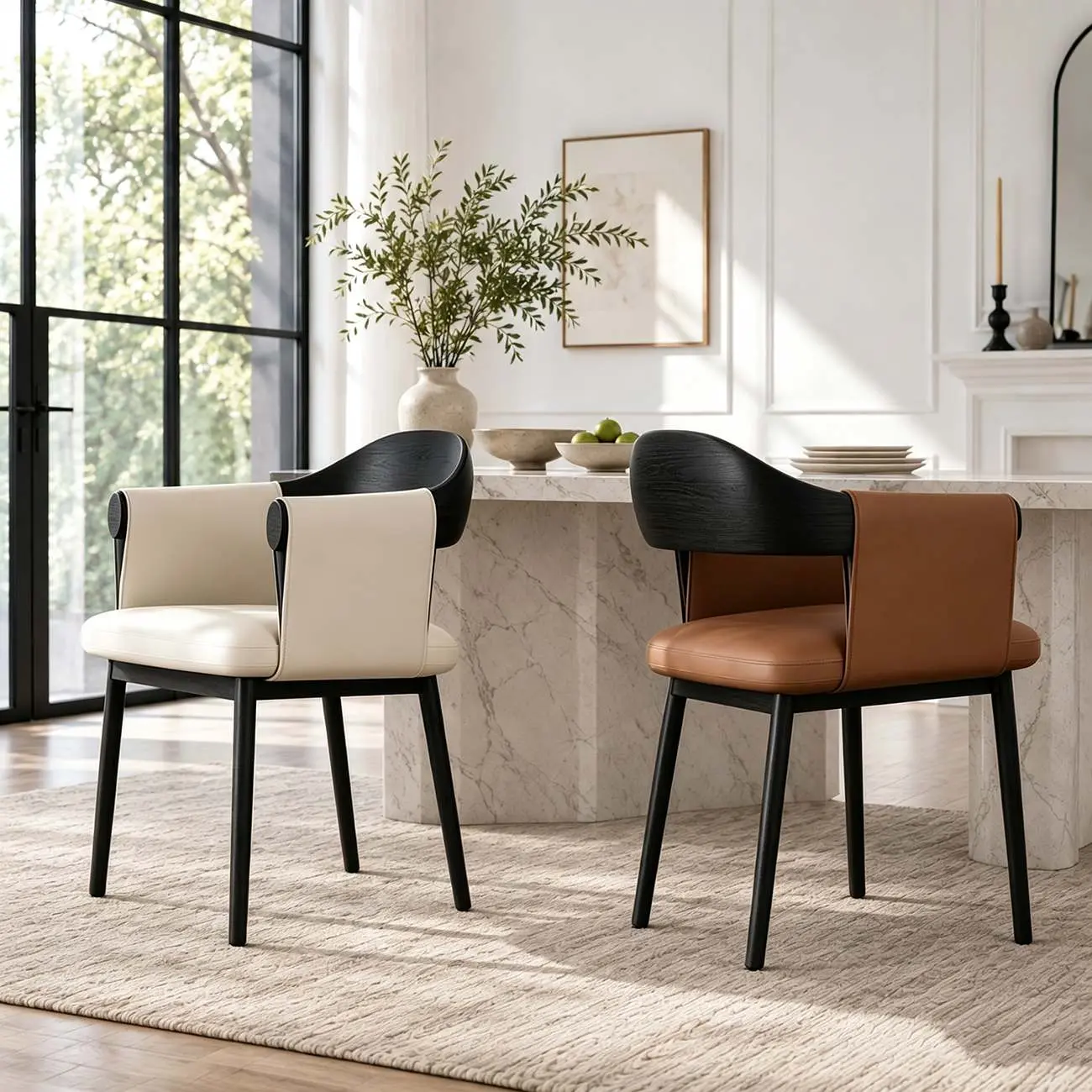 Velmyra Solid Wood Dining Chair With Faux Leather-wrapped Armrests Image - 3 | homeyfad
