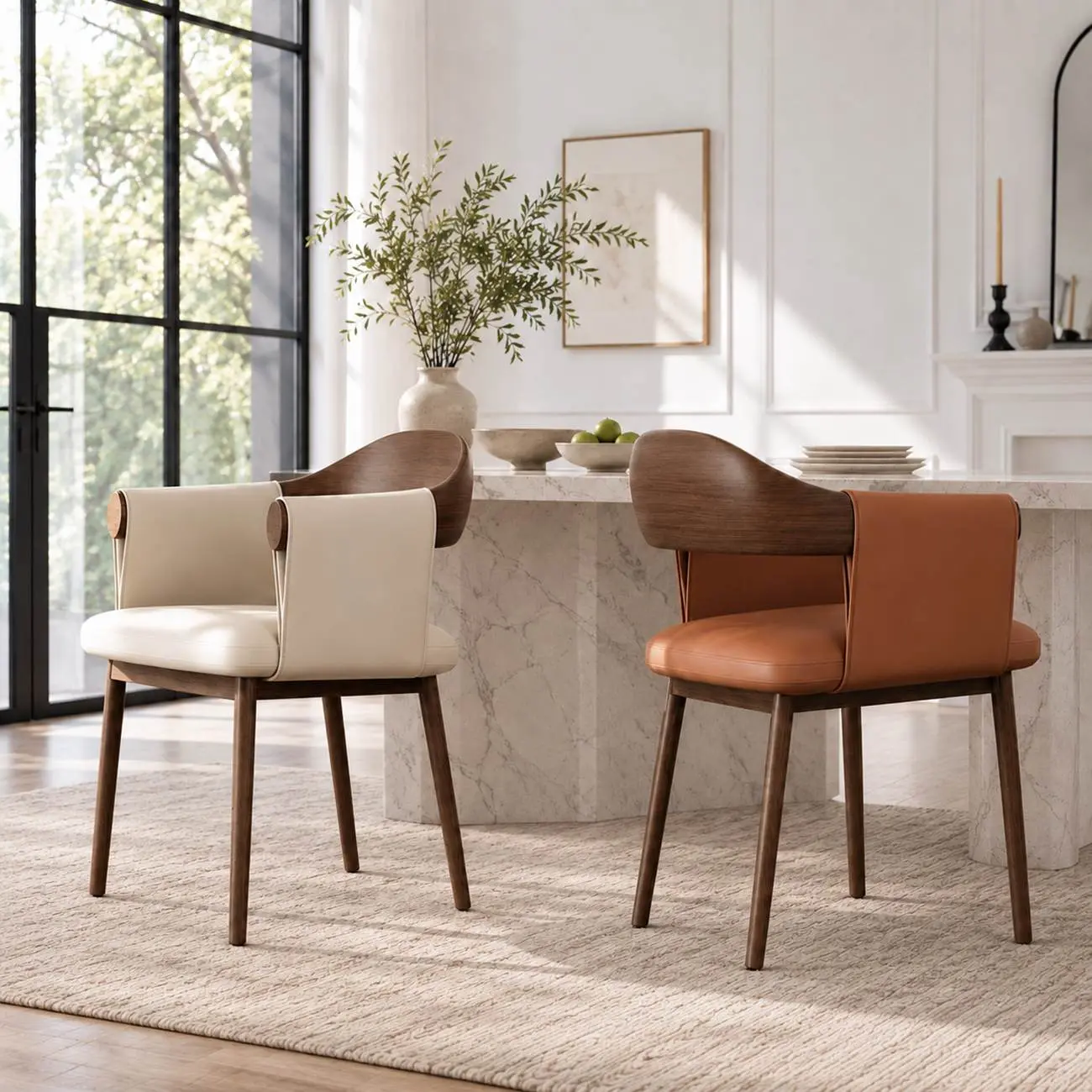 Velmyra Solid Wood Dining Chair With Faux Leather-wrapped Armrests Image - 1 | homeyfad