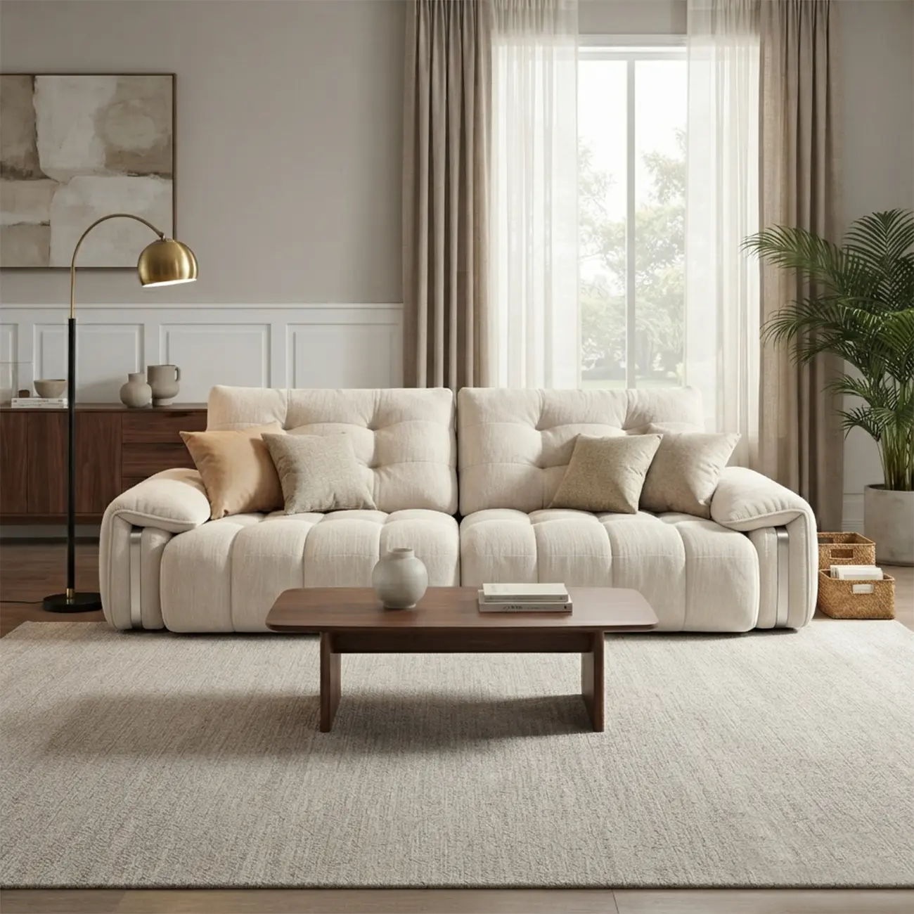 Contemporary Chenille Tufted Power Pull-Out Sofa Bed Image - 13 | homeyfad