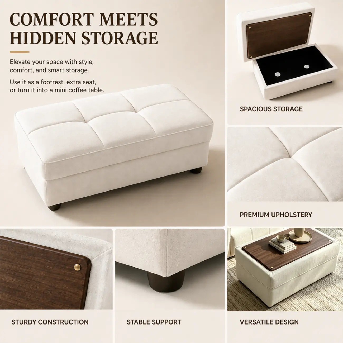 Beige Convertible Upholstered Sofa Bed With Adjustable Chaise Image - 12 | homeyfad