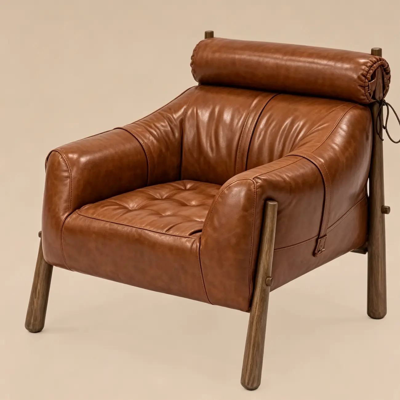 Vintage Oil-waxed Leather Lounge Chair With Solid Wood Frame Image - 20 | homeyfad