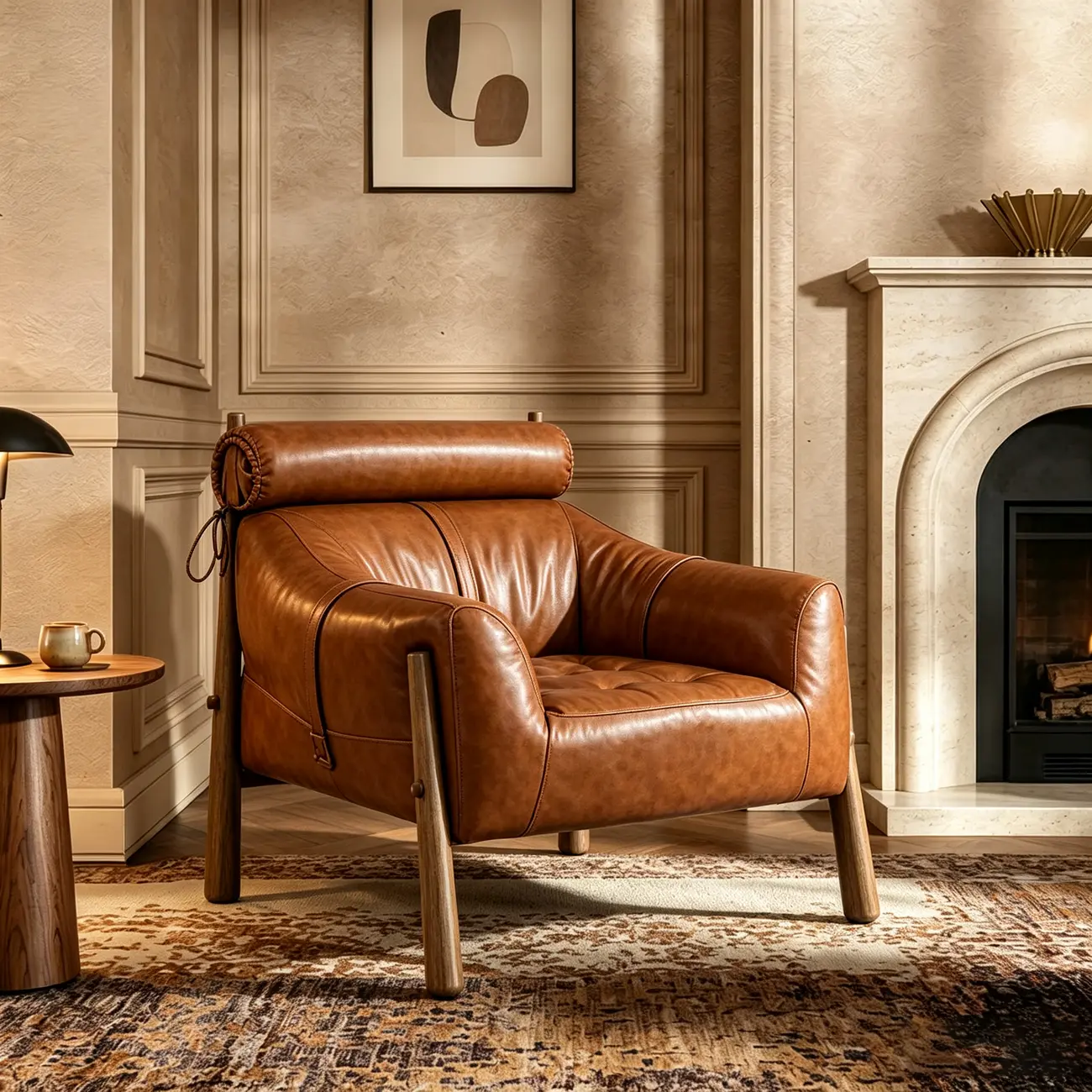 Vintage Oil-waxed Leather Lounge Chair With Solid Wood Frame Image - 8 | homeyfad