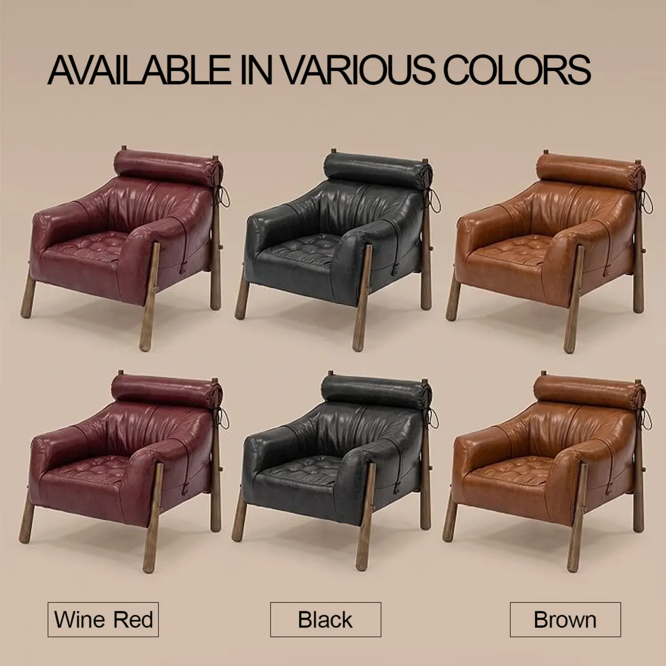 Vintage Oil-waxed Leather Lounge Chair With Solid Wood Frame Image - 19 | homeyfad