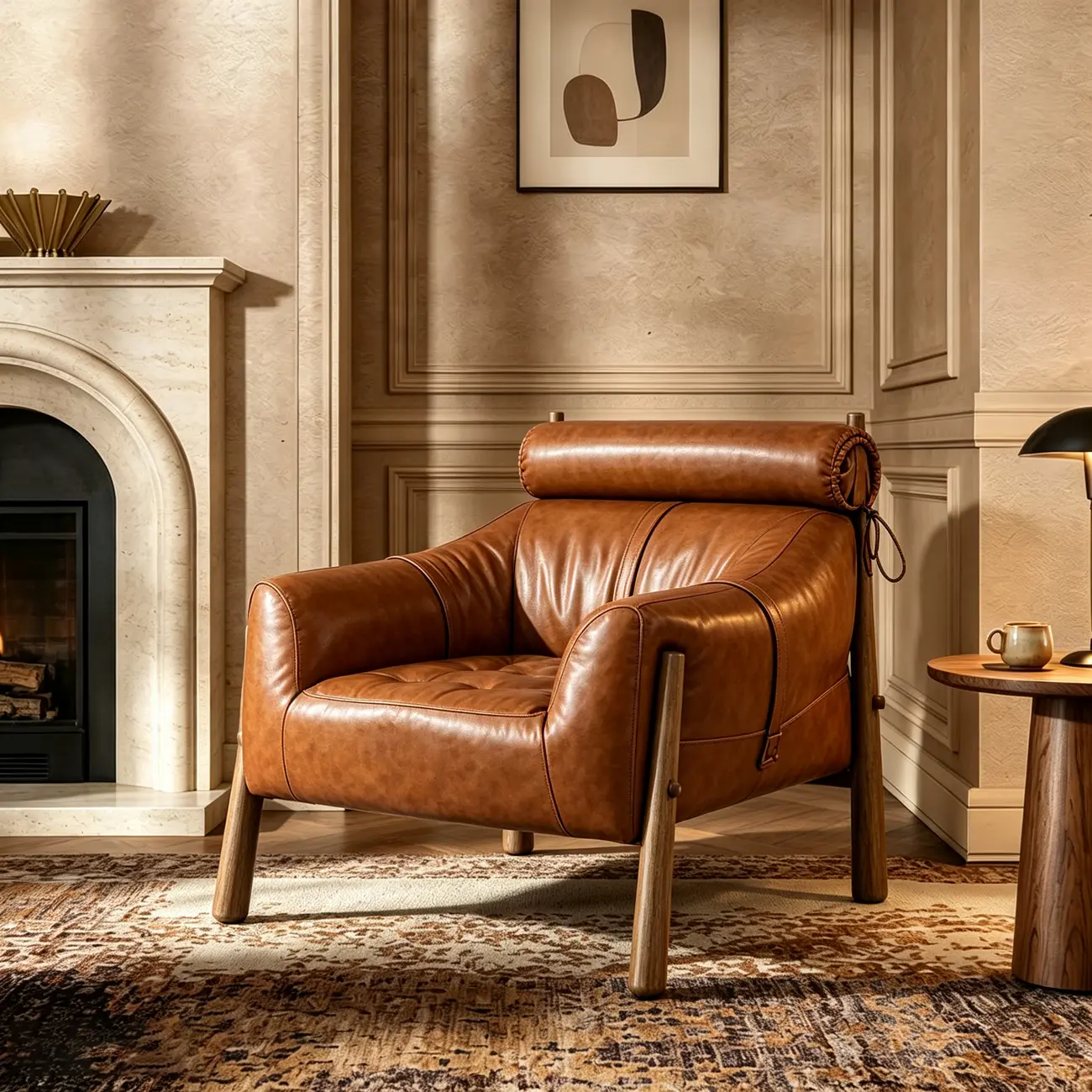 Vintage Oil-waxed Leather Lounge Chair With Solid Wood Frame Image - 1 | homeyfad