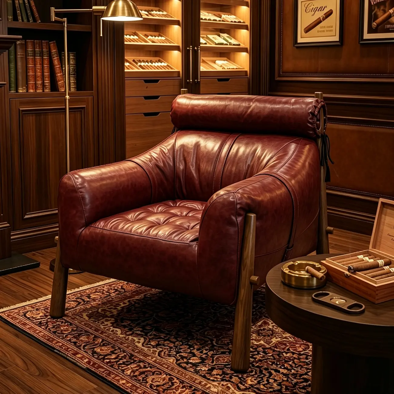 Vintage Oil-waxed Leather Lounge Chair With Solid Wood Frame Image - 9 | homeyfad