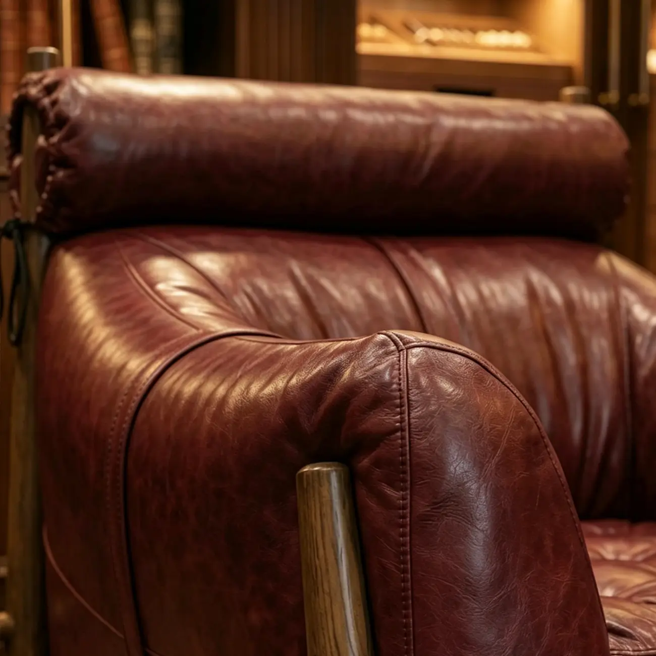 Vintage Oil-waxed Leather Lounge Chair With Solid Wood Frame Image - 15 | homeyfad