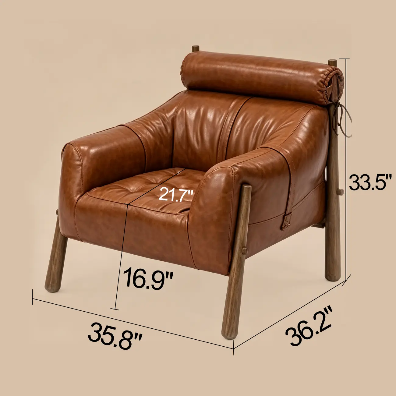 Vintage Oil-waxed Leather Lounge Chair With Solid Wood Frame #size | homeyfad