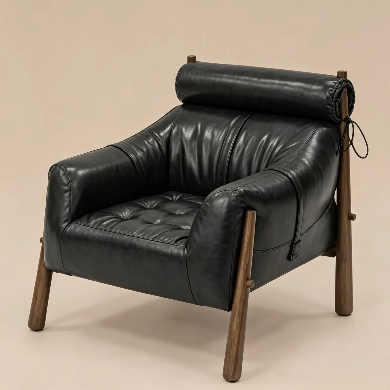 Vintage Oil-waxed Leather Lounge Chair With Solid Wood Frame Image - 22 | homeyfad