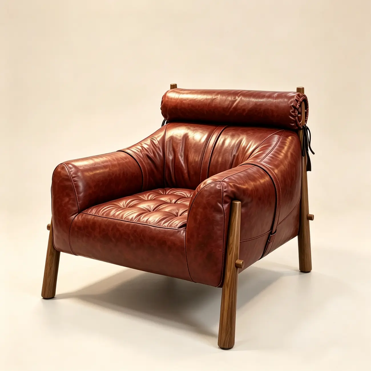 Vintage Oil-waxed Leather Lounge Chair With Solid Wood Frame Image - 21 | homeyfad