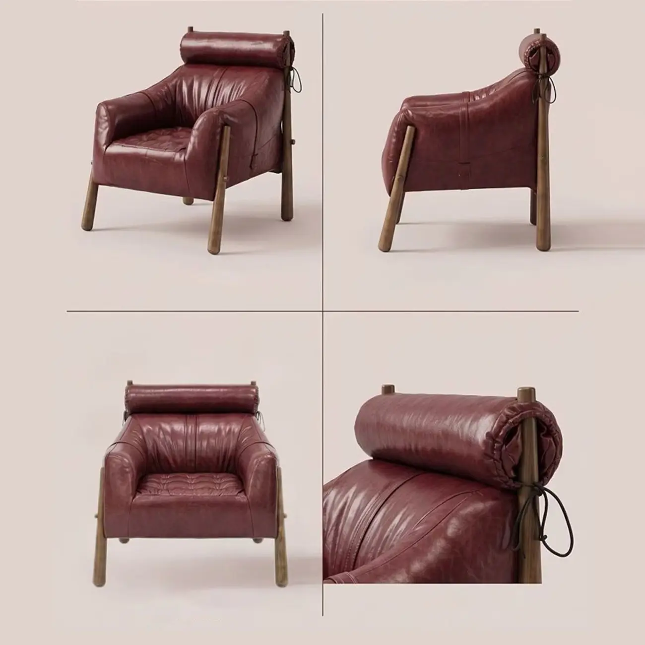 Vintage Oil-waxed Leather Lounge Chair With Solid Wood Frame Image - 17 | homeyfad