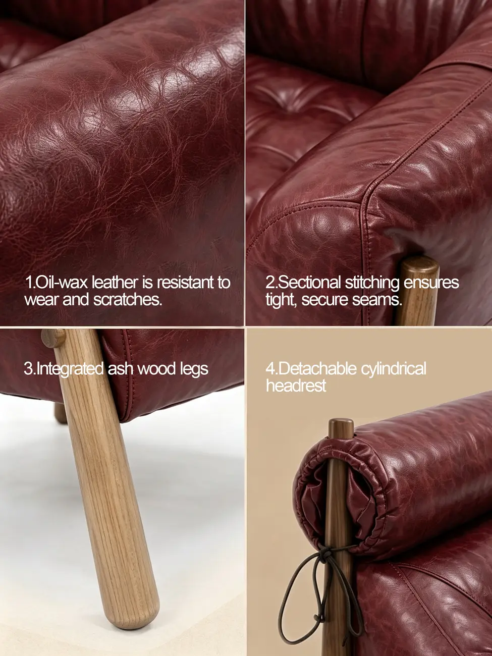 Vintage Oil-waxed Leather Lounge Chair With Solid Wood Frame Image - 6 | homeyfad