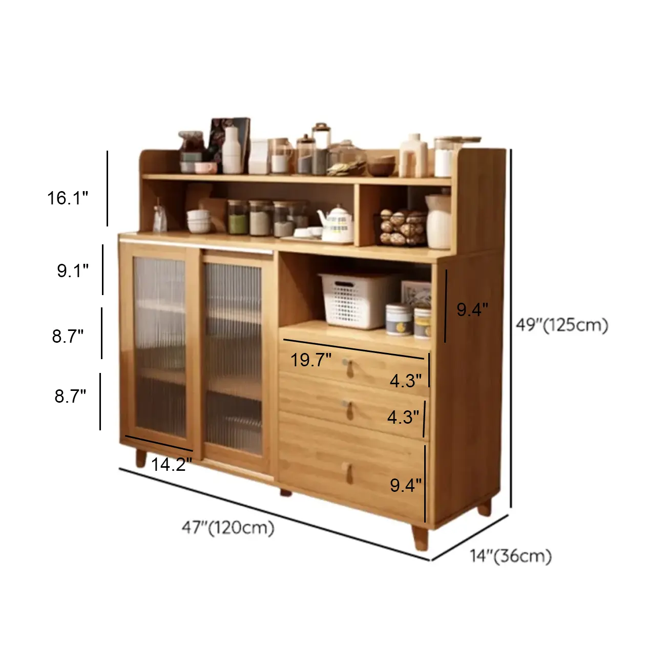 Modern Wood Sideboard with Sliding Doors & Drawers #size | homeyfad