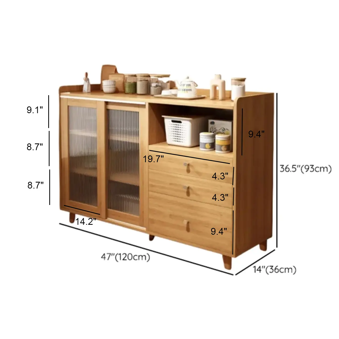 Modern Wood Sideboard with Sliding Doors & Drawers Image - 17 | homeyfad