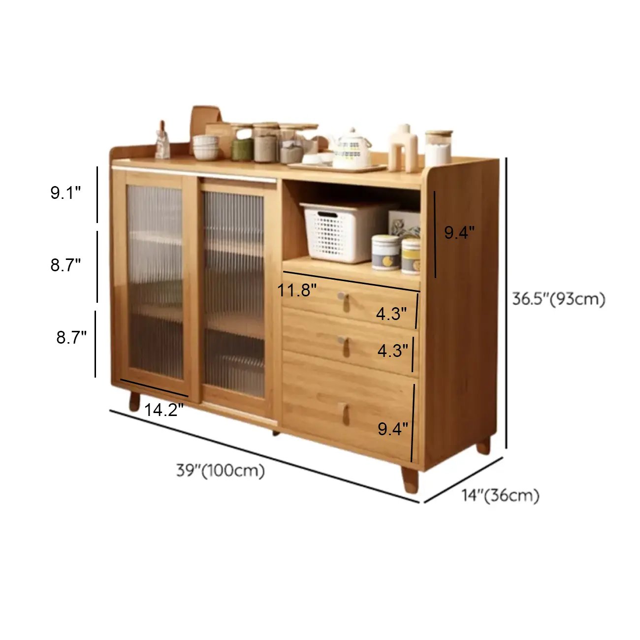 Modern Wood Sideboard with Sliding Doors & Drawers Image - 18 | homeyfad
