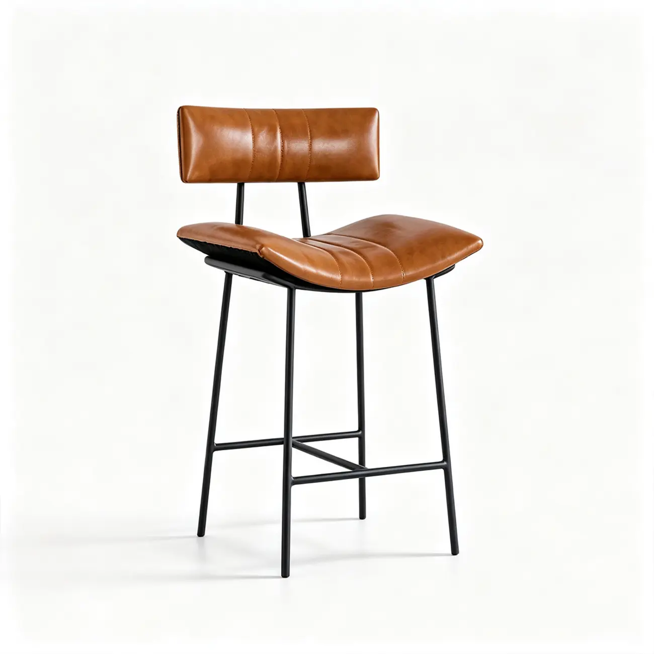 Mid-century Modern Curved Faux Leather Counter Stool With Backrest Image - 15 | homeyfad