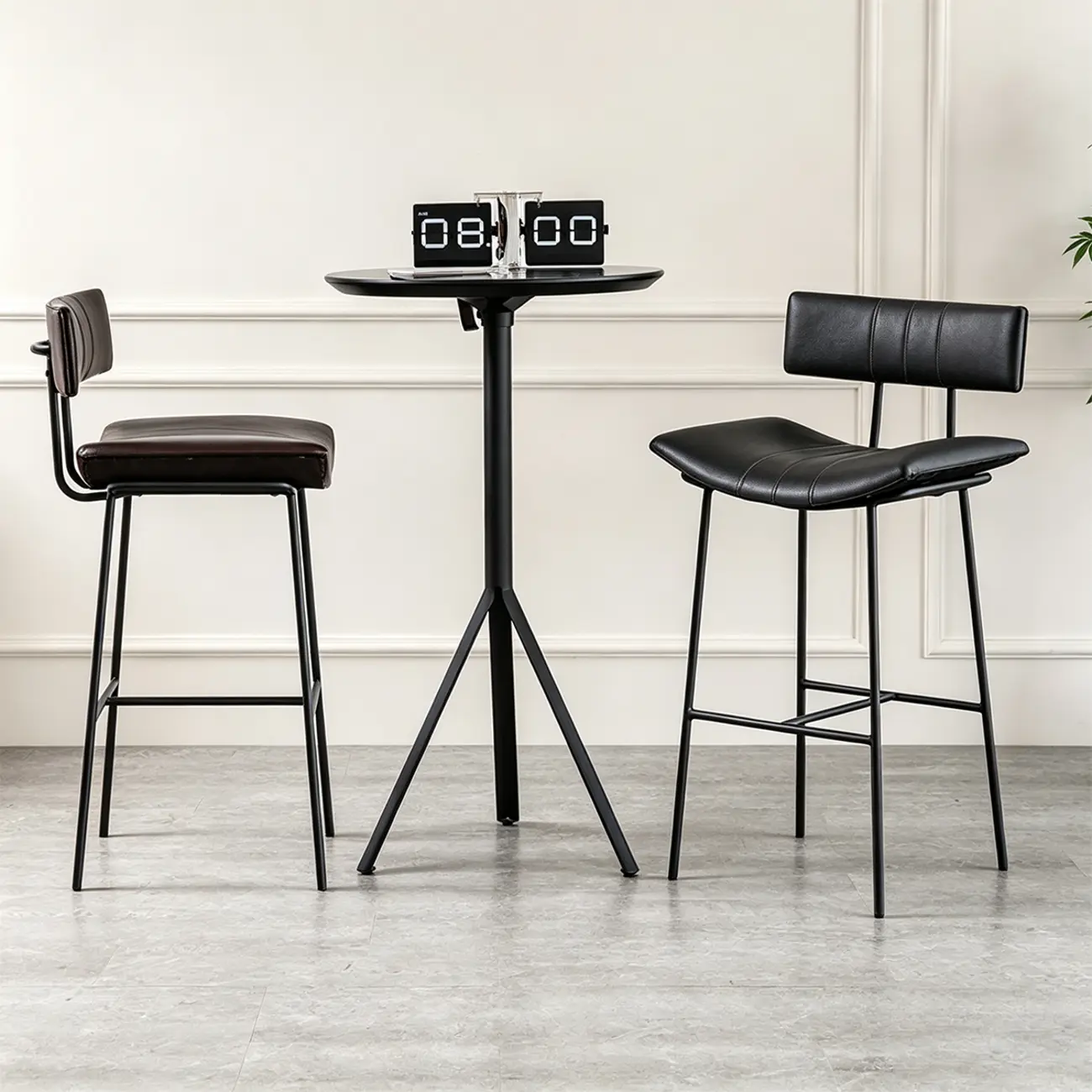 Mid-century Modern Curved Faux Leather Counter Stool With Backrest Image - 12 | homeyfad