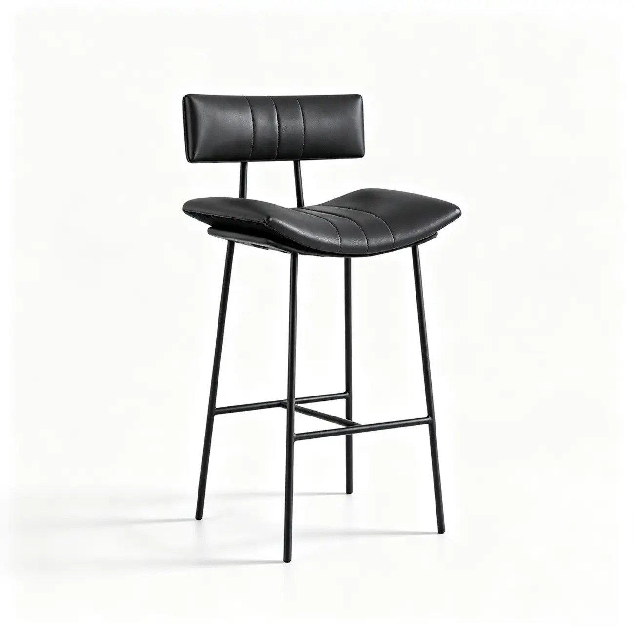Mid-century Modern Curved Faux Leather Counter Stool With Backrest Image - 16 | homeyfad