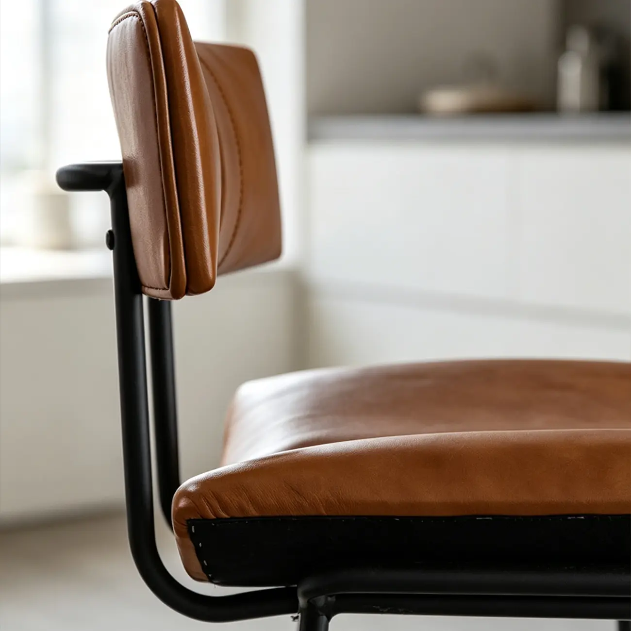 Mid-century Modern Curved Faux Leather Counter Stool With Backrest Image - 7 | homeyfad