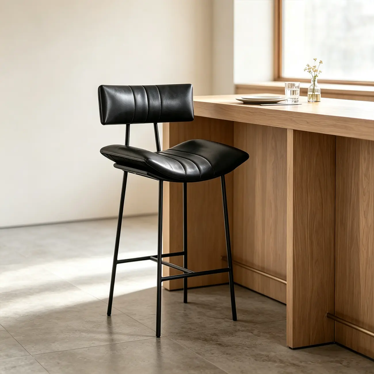 Mid-century Modern Curved Faux Leather Counter Stool With Backrest Image - 13 | homeyfad