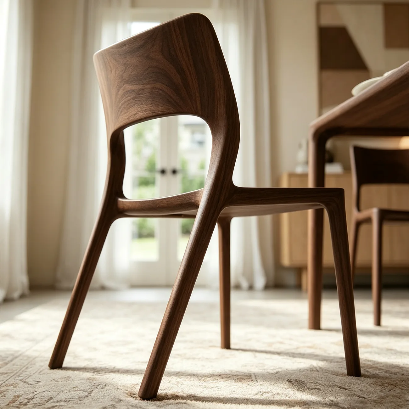 Mid-Century Modern Walnut Solid Rubberwood Armless Dining Chairs Set of 2 Image - 10 | homeyfad