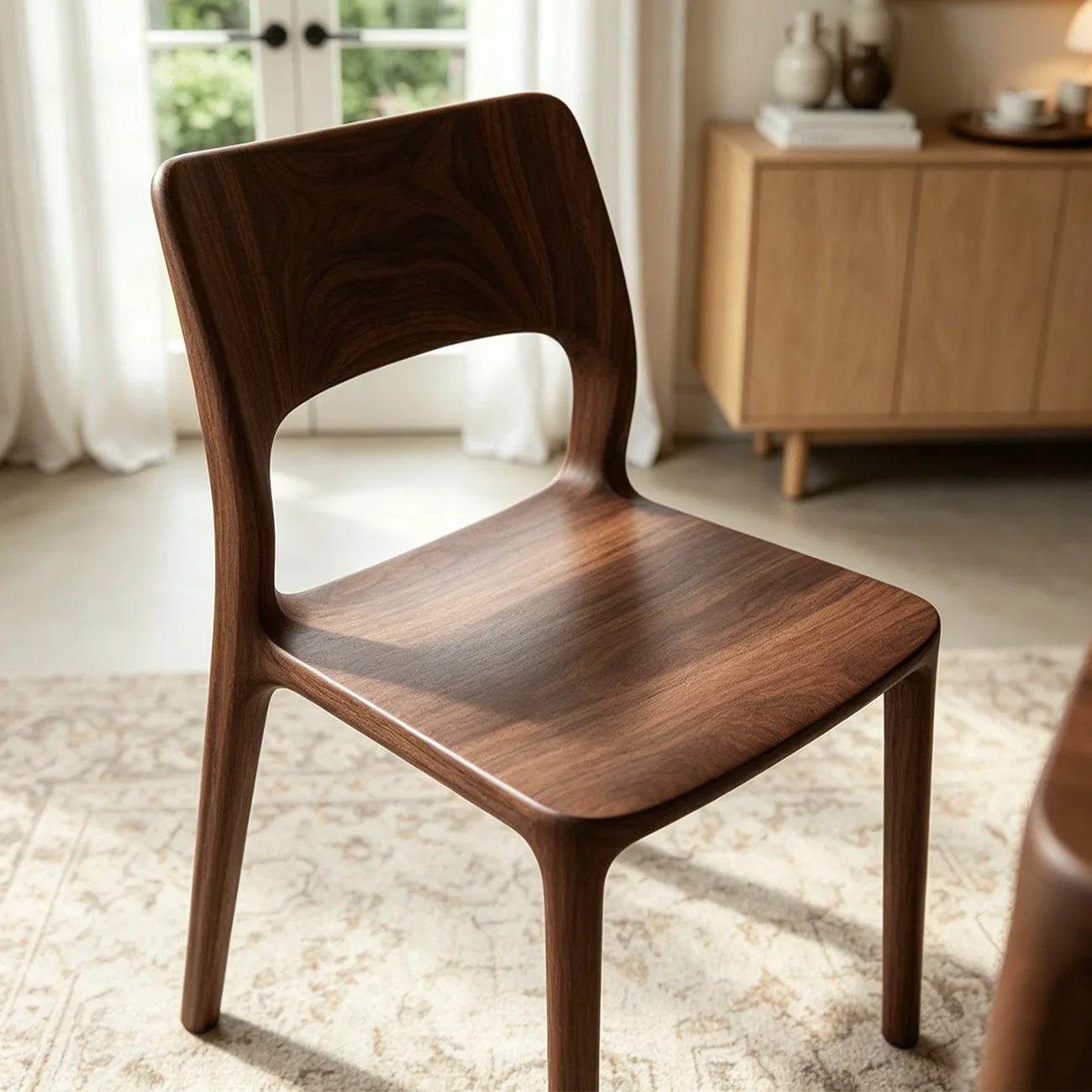 Mid-Century Modern Walnut Solid Rubberwood Armless Dining Chairs Set of 2 Image - 6 | homeyfad