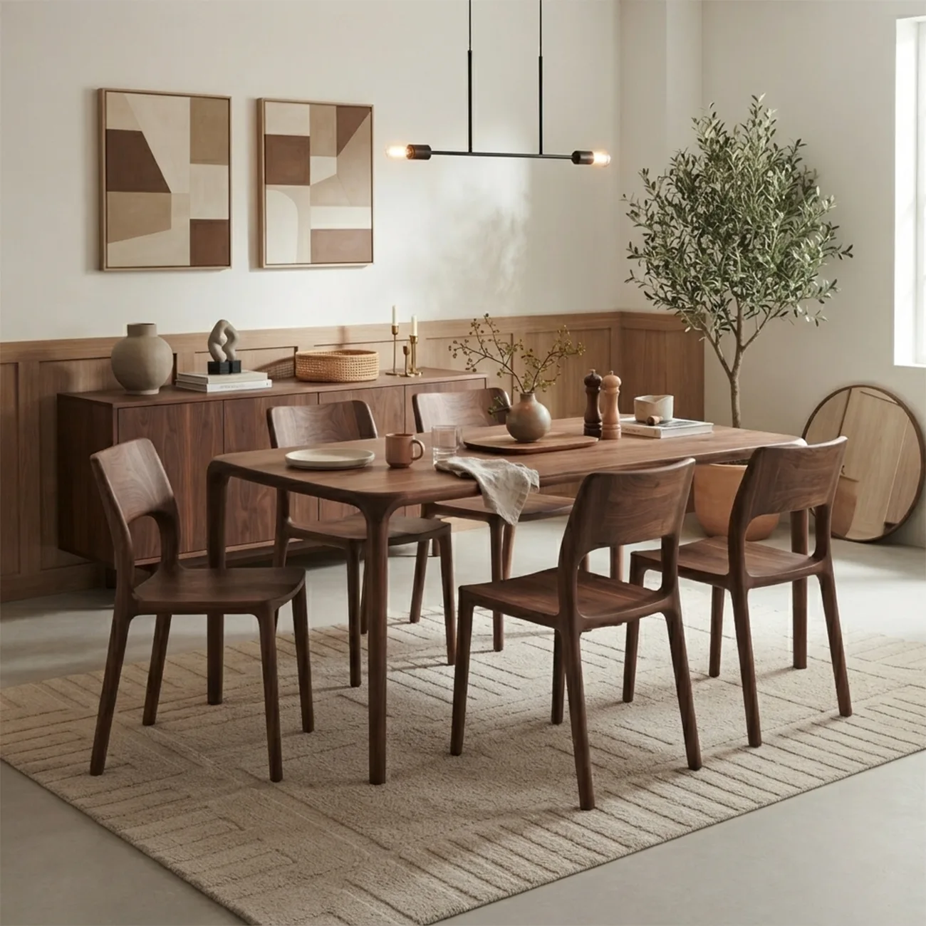 Mid-Century Modern Walnut Solid Rubberwood Armless Dining Chairs Set of 2 Image - 4 | homeyfad