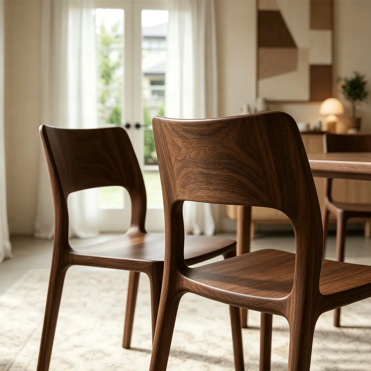 Mid-Century Modern Walnut Solid Rubberwood Armless Dining Chairs Set of 2 Image - 9 | homeyfad