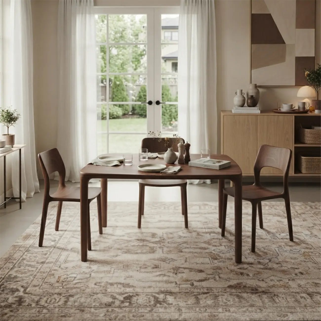 Mid-Century Modern Walnut Solid Rubberwood Armless Dining Chairs Set of 2 Image - 3 | homeyfad