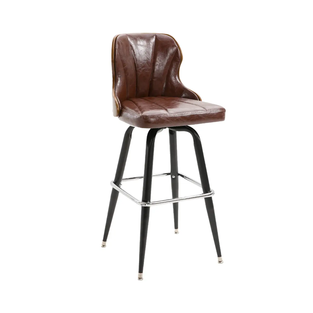 Set Of 2 Vintage Oil-wax Leather Bar Stool With Solid Wood Backrest Image - 21 | homeyfad